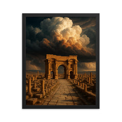Timgad ruins under Saharan thunderclouds framed print on a plain backdrop in size 16"x20".