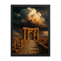 Timgad ruins under Saharan thunderclouds framed print on a plain backdrop in size 18"x24".