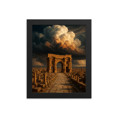 Timgad ruins under Saharan thunderclouds framed print on a plain backdrop in size 8"x10".