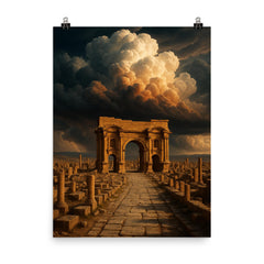 Timgad ruins under Saharan thunderclouds poster on a plain backdrop in size 8"x10".