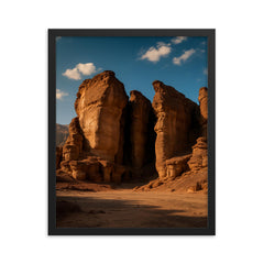 Timna Park Sandstone Pillars Israel framed print on a plain backdrop in size 16"x20".