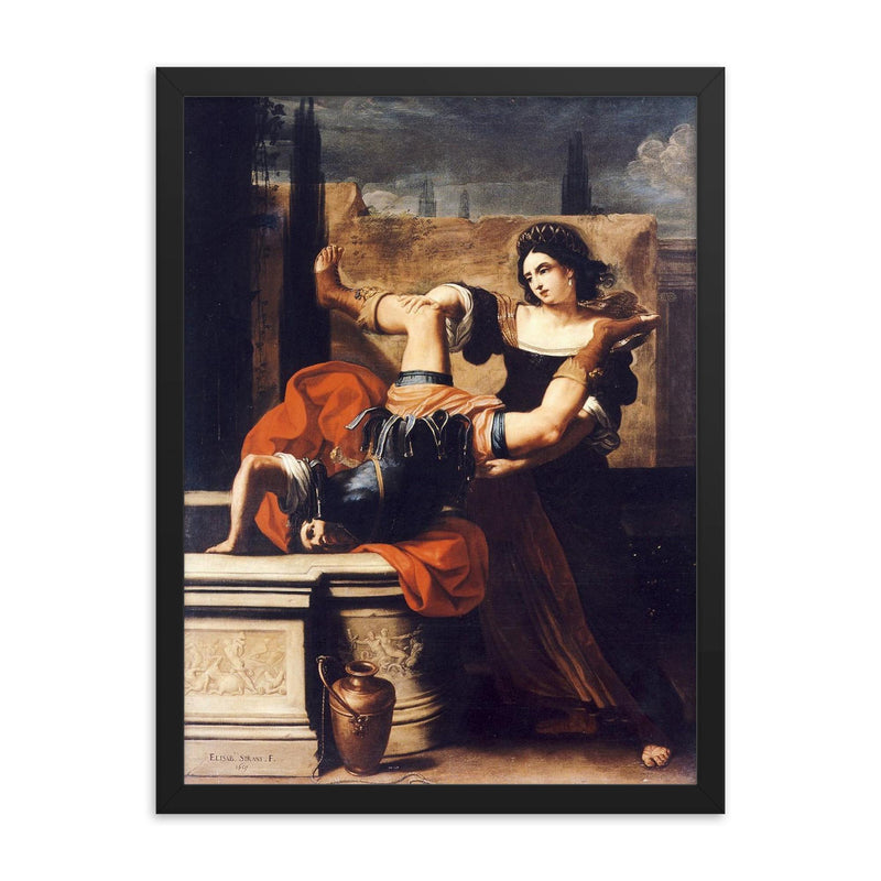 Timoclea Killing by Elisabetta Sirani, 1659 framed print on a plain backdrop in size 18