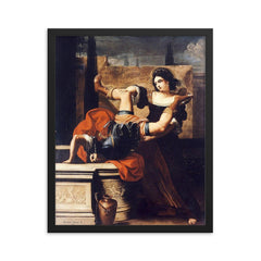 Timoclea Kills the Captain of Alexander the Great by Elisabetta Sirani, 1659 framed print on a plain backdrop in size 16"x20".