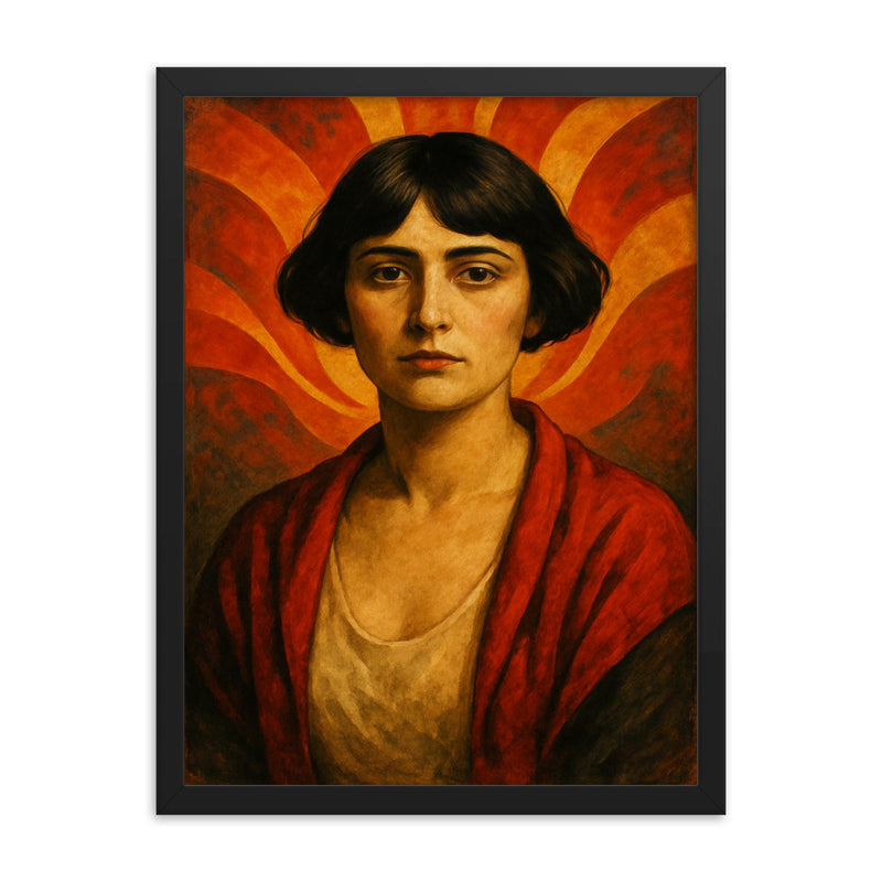 Tina Modotti framed print on a plain backdrop in size 18