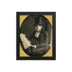Tinted Portrait of Man Reading Newspaper, 1852 framed print on a plain backdrop in size 8"x10".