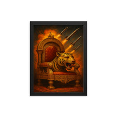 Tipu Sultan's tiger throne and rockets framed print on a plain backdrop in size 12"x16".