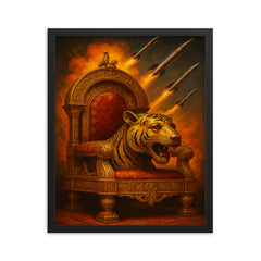 Tipu Sultan's tiger throne and rockets framed print on a plain backdrop in size 16"x20".