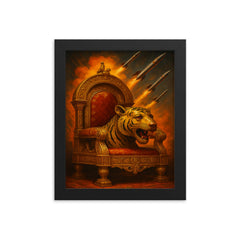 Tipu Sultan's tiger throne and rockets framed print on a plain backdrop in size 8"x10".