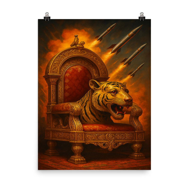 Tipu Sultan's tiger throne and rockets poster on a plain backdrop in size 8