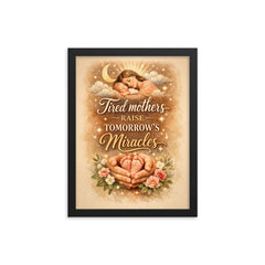 Tired mothers raise tomorrow's miracles framed print on a plain backdrop in size 12"x16".