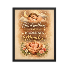 Tired mothers raise tomorrow's miracles framed print on a plain backdrop in size 16"x20".
