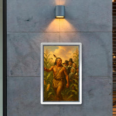 Tisquantum guiding pilgrims through maize fields poster 2