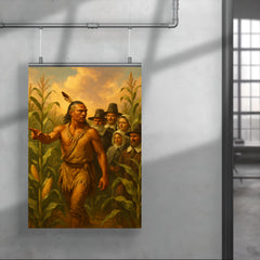 Tisquantum guiding pilgrims through maize fields poster 4