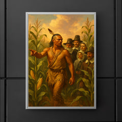 Tisquantum guiding pilgrims through maize fields poster 5