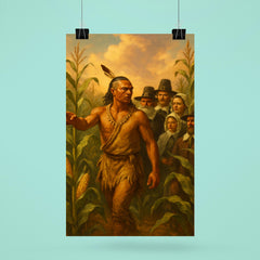 Tisquantum guiding pilgrims through maize fields poster 6