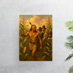 Tisquantum guiding pilgrims through maize fields poster 7