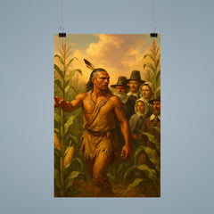 Tisquantum guiding pilgrims through maize fields poster 9