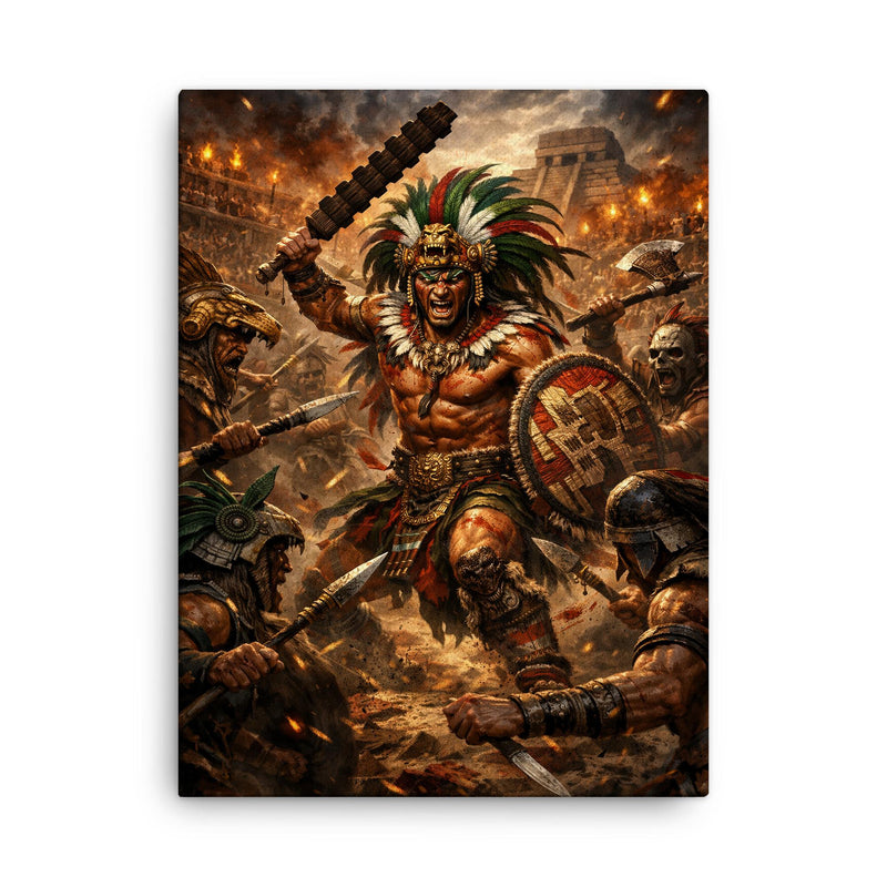 Tlahuicole gladiator against impossible odds canvas print on a plain backdrop in size 18