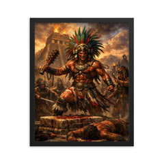 Tlahuicole gladiator sacrifice final stand framed print on a plain backdrop in size 16"x20".