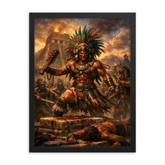 Tlahuicole gladiator sacrifice final stand framed print on a plain backdrop in size 18"x24".