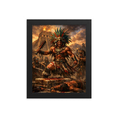 Tlahuicole gladiator sacrifice final stand framed print on a plain backdrop in size 8"x10".