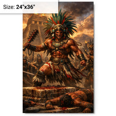 Tlahuicole gladiator sacrifice final stand metal print on a plain backdrop in size 24"x36".