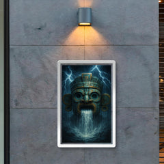 Tlaloc mask with thunderous rain cascade poster 2