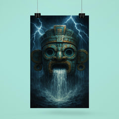 Tlaloc mask with thunderous rain cascade poster 6