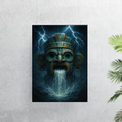 Tlaloc mask with thunderous rain cascade poster 7
