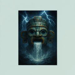 Tlaloc mask with thunderous rain cascade poster 8