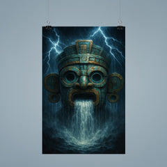 Tlaloc mask with thunderous rain cascade poster 9