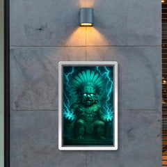 Tlaloc rain god in electric turquoise temple storm poster 2