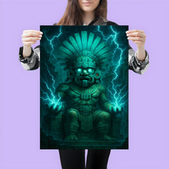Tlaloc rain god in electric turquoise temple storm poster 3