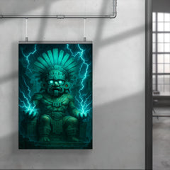 Tlaloc rain god in electric turquoise temple storm poster 4
