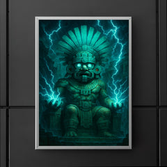 Tlaloc rain god in electric turquoise temple storm poster 5