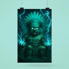 Tlaloc rain god in electric turquoise temple storm poster 6