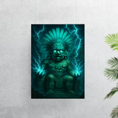 Tlaloc rain god in electric turquoise temple storm poster 7