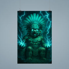 Tlaloc rain god in electric turquoise temple storm poster 9