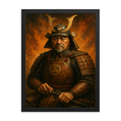 Tokugawa Ieyasu after Sekigahara portrait framed print on a plain backdrop in size 18"x24".