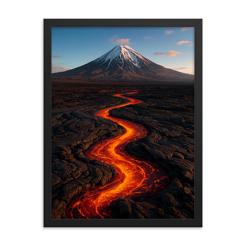 Tolbachik Lava Fields Kamchatka Russia framed print on a plain backdrop in size 18