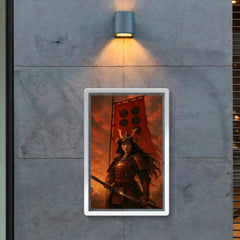 Tomoe Gozen beneath crimson battle standard poster 2
