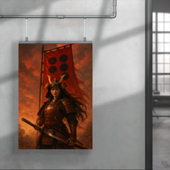 Tomoe Gozen beneath crimson battle standard poster 4