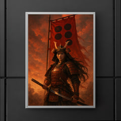 Tomoe Gozen beneath crimson battle standard poster 5