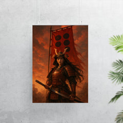 Tomoe Gozen beneath crimson battle standard poster 7