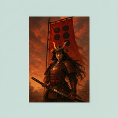 Tomoe Gozen beneath crimson battle standard poster 8