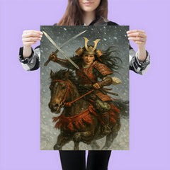 Tomoe Gozen charging through snowfall poster 3