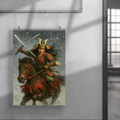 Tomoe Gozen charging through snowfall poster 4