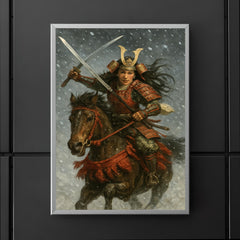 Tomoe Gozen charging through snowfall poster 5