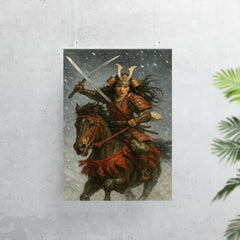 Tomoe Gozen charging through snowfall poster 7