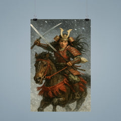 Tomoe Gozen charging through snowfall poster 9